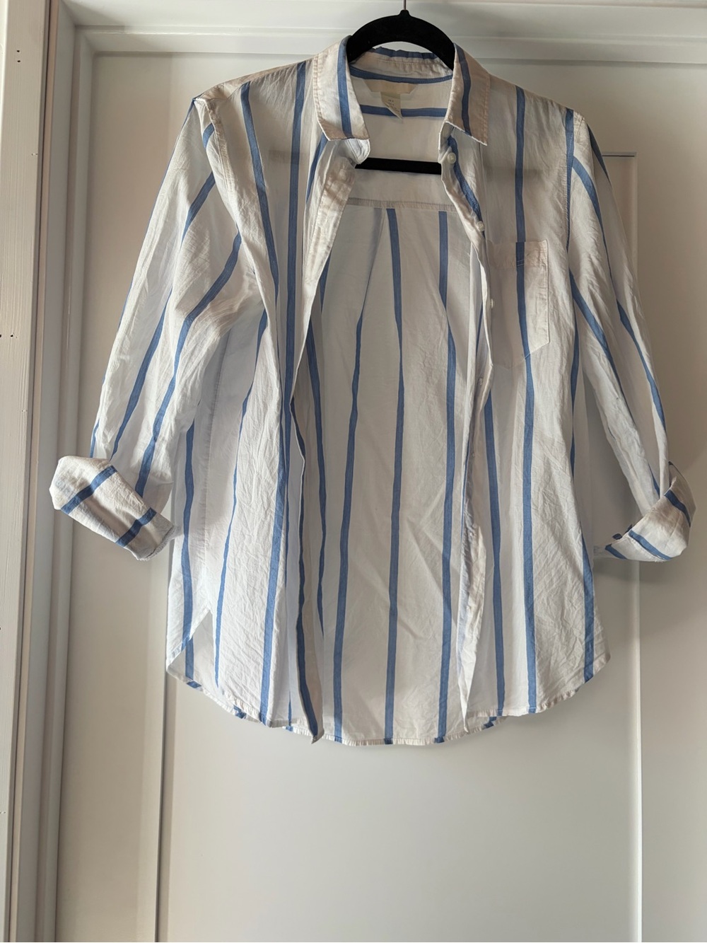 H&M cotton Classic White Button-Up with Blue Stripes